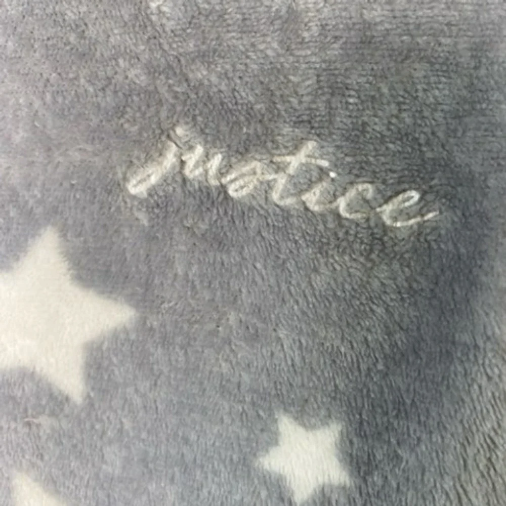 Justice Girls Grey White Star Fleece Pajama Top‎ Sleep Shirt Size S 7/8